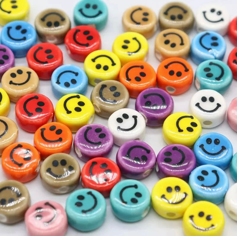 Happy Face, Smile, Emoji, Beads, Porcelana