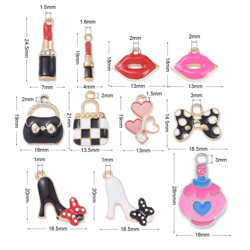 Mujer, Tacones, Bolsa, Lipstick, Charms