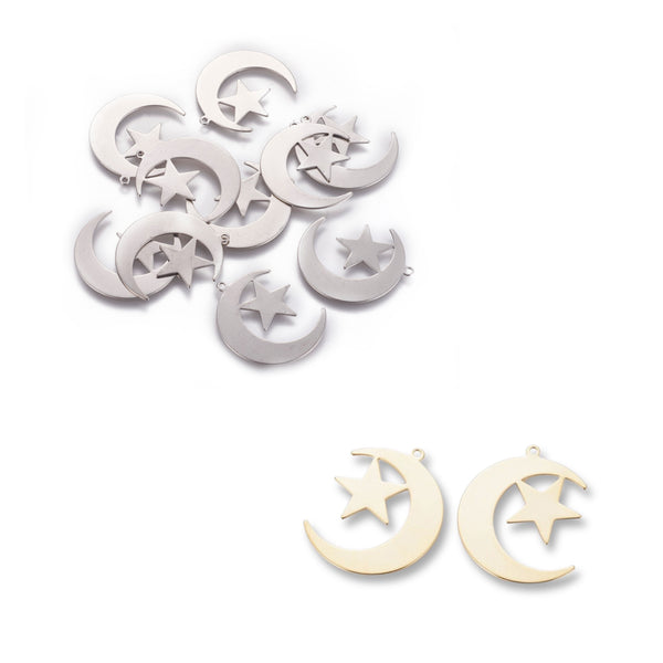 Luna, Estrella, Stainless Steel, Charm