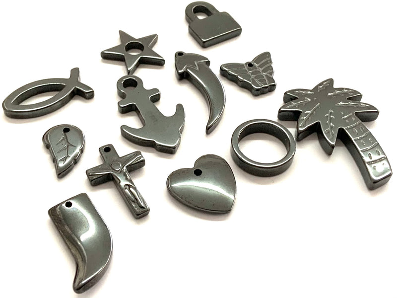 Charms, Hematite, Palm, Heart, Cross, Leaf