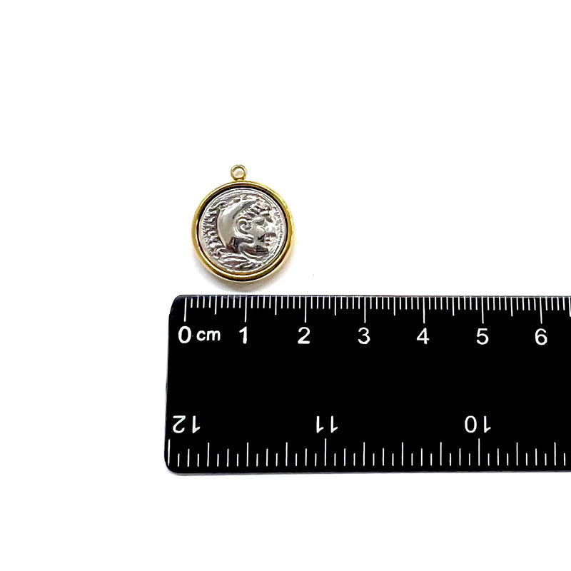 Moneda, Peseta, Stainless Steel, Enchapado 14k, Charm