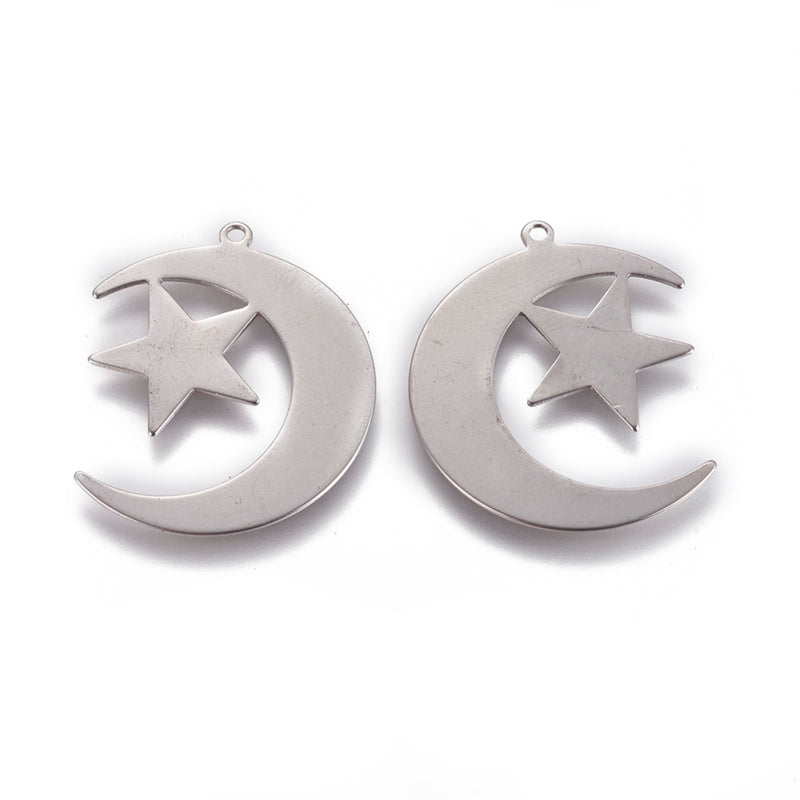 Luna, Estrella, Stainless Steel, Charm