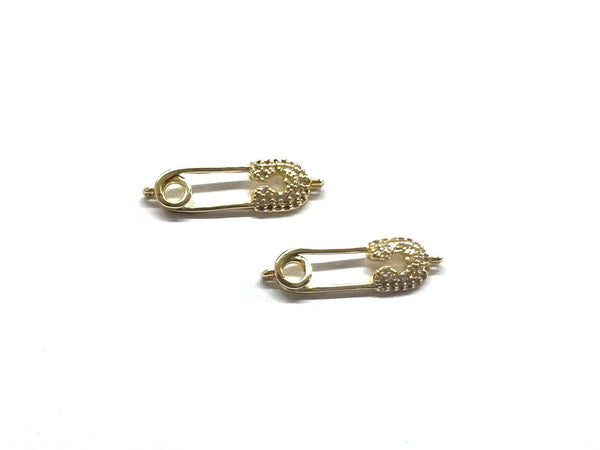 Safety Pin, Connector, Rhinestone, 14k Plating