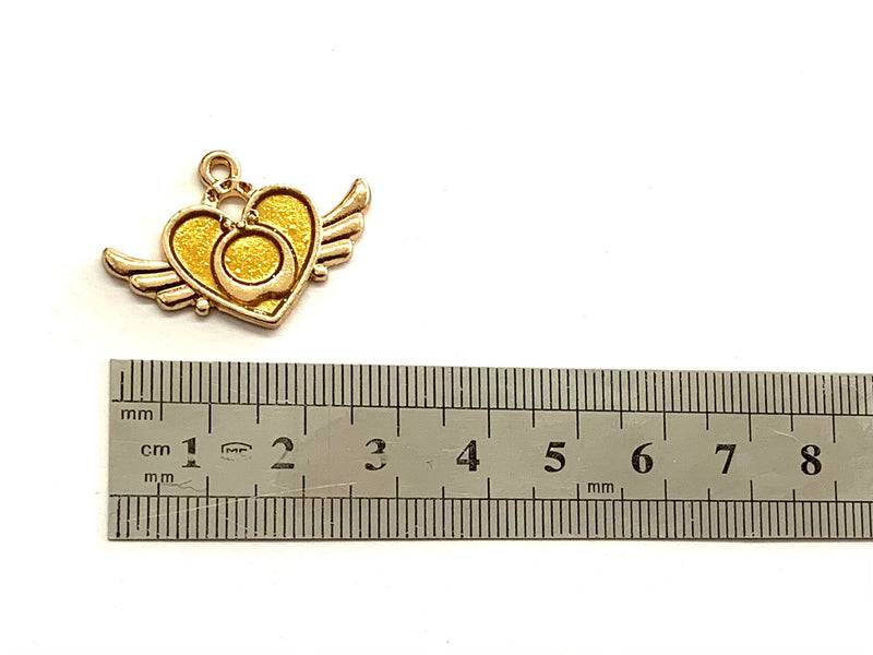 Heart, Wings, Charm, Enamel