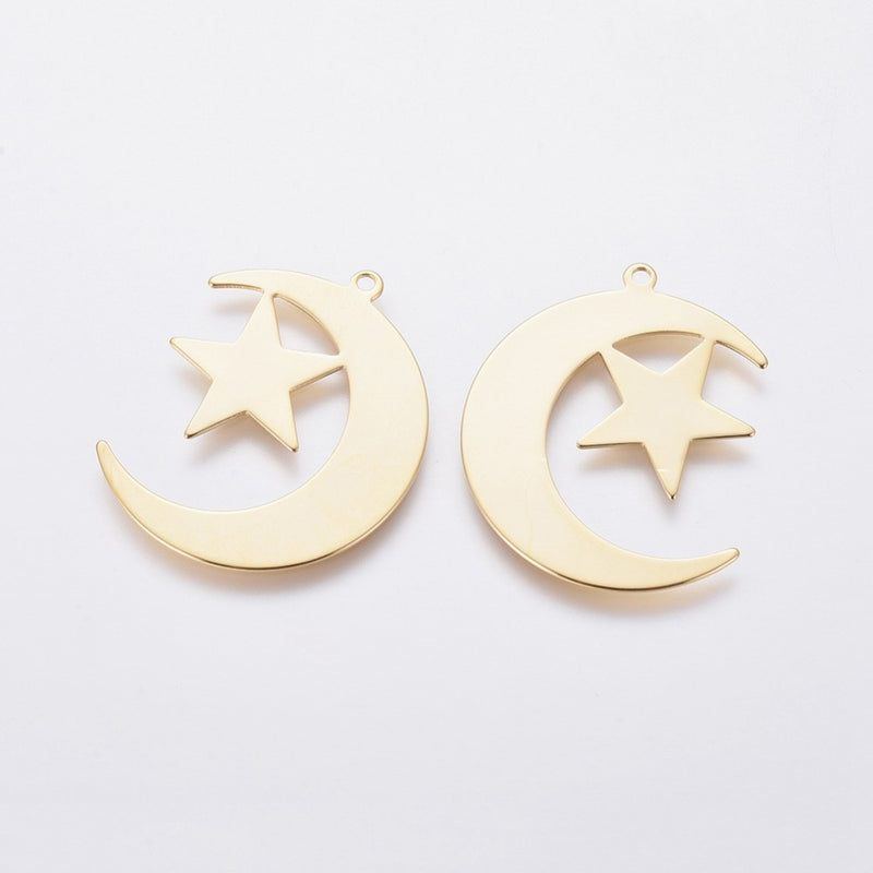 Luna, Estrella, Stainless Steel, Charm