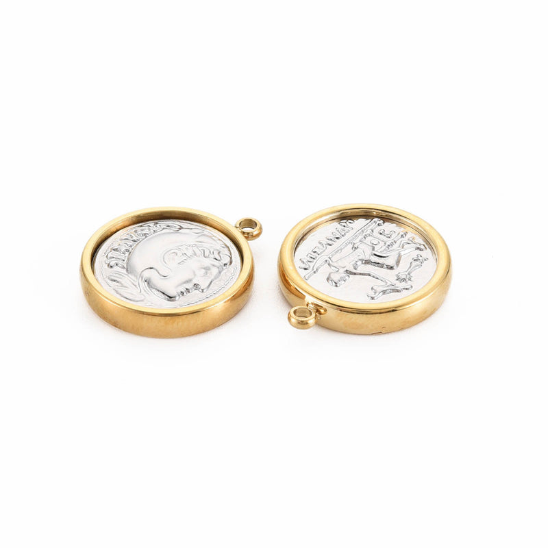 Moneda, Peseta, Stainless Steel, Enchapado 14k, Charm