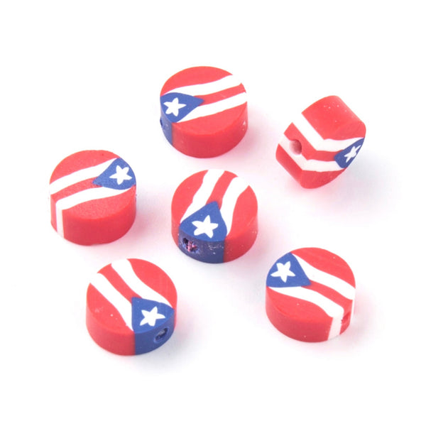 Bandera de Puerto Rico, Polymer Clay, 9mm, Beads