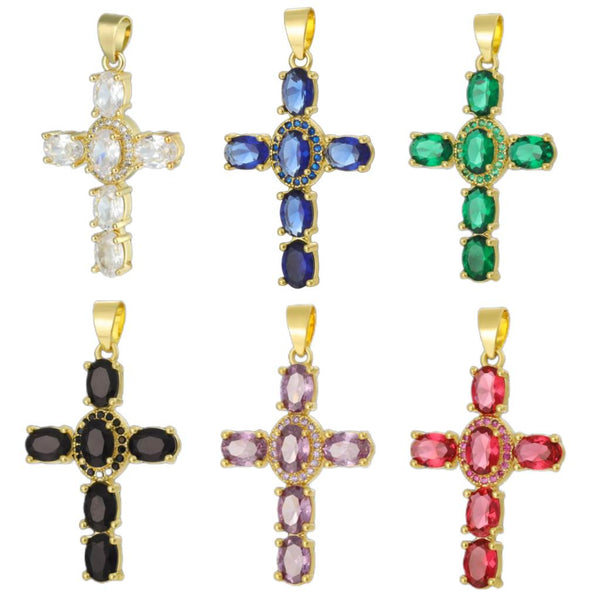 Cruz, Enchapado 18k, Rhinestone, Pendant