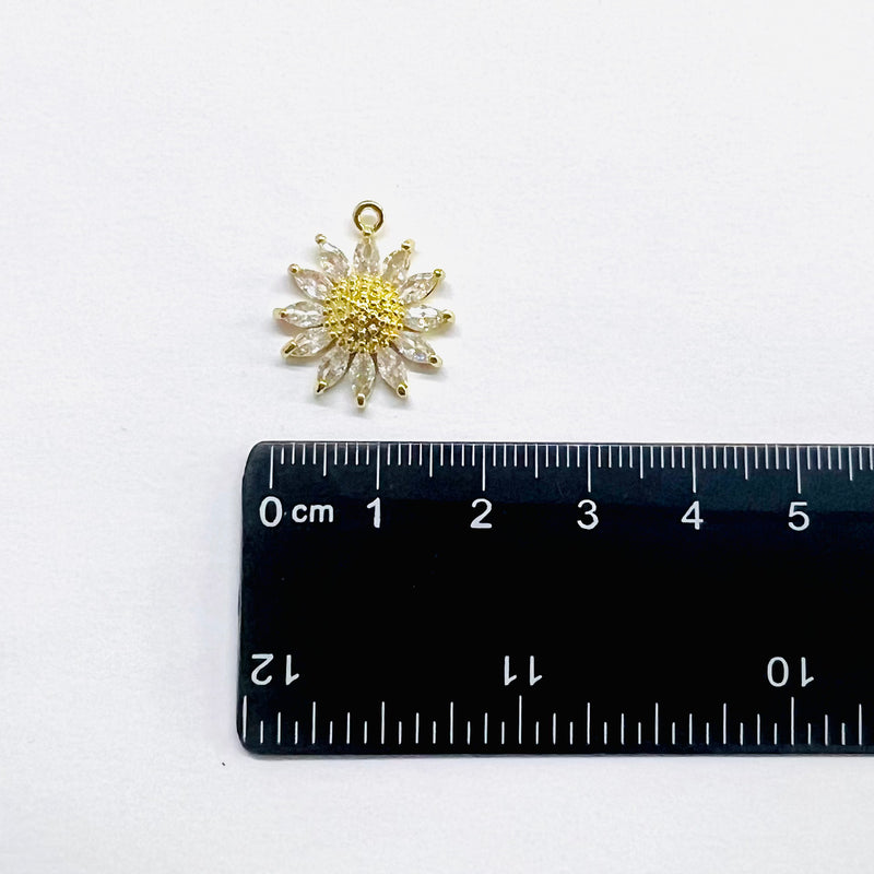 Daisy, Flor, Enchapado 18k, Rhinestone, Charm