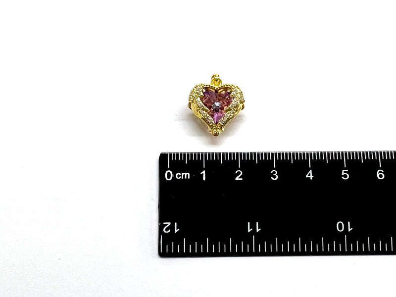 Heart, Wings, Rhinestone, Plating, Pendant