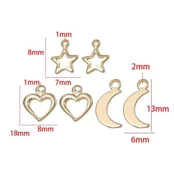 Estrella, Luna, Corazón, Enchapado 14k, Charm