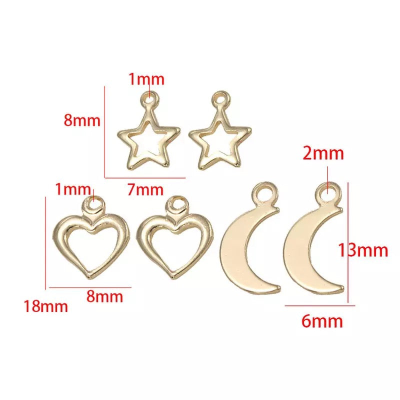 Estrella, Luna, Corazón, Enchapado 14k, Charm