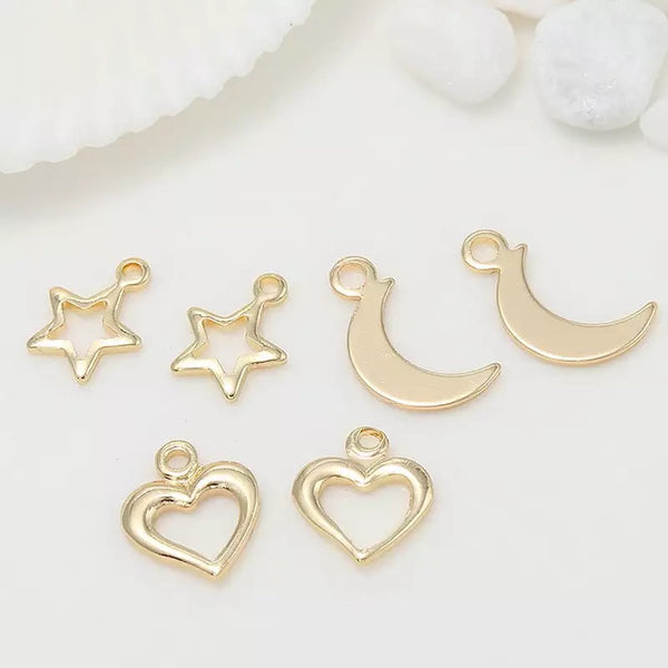 Estrella, Luna, Corazón, Enchapado 14k, Charm