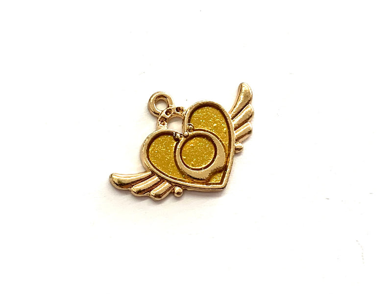 Heart, Wings, Charm, Enamel