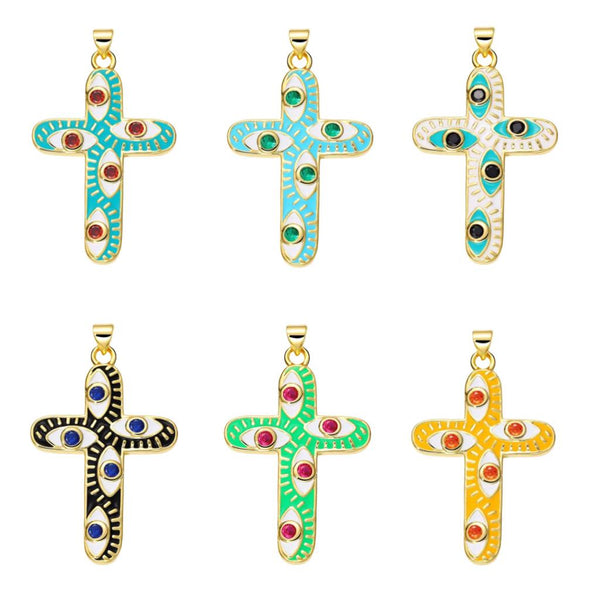 Cruz, Ojo, Enchapado 18k, Charm, Pendant